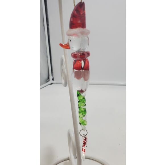 Hand Blown Glass Snowman Ornament Polka Dot Hat, PREOWNED, EUC - Picture 2 of 5